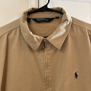POLO BY RALPH LAUREN Khaki Bomber Jacket,  Preppy, pastel plaid collar, Size XL